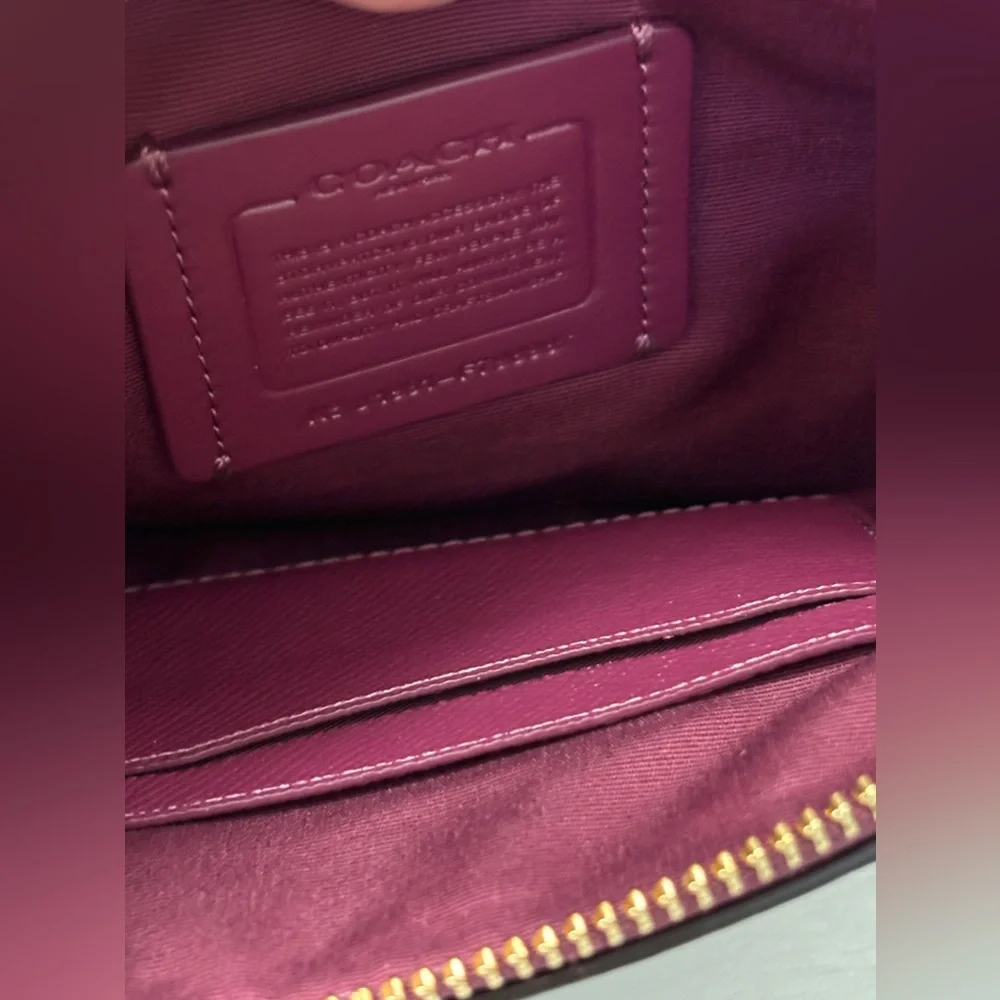 Coach Berry Purple/ Striped Leather Pouch /Wristlet